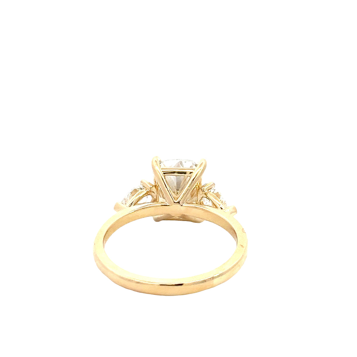LAB GROWN CUSHION AND PEAR DIAMONDS 3.65ctw THREE STONE RING