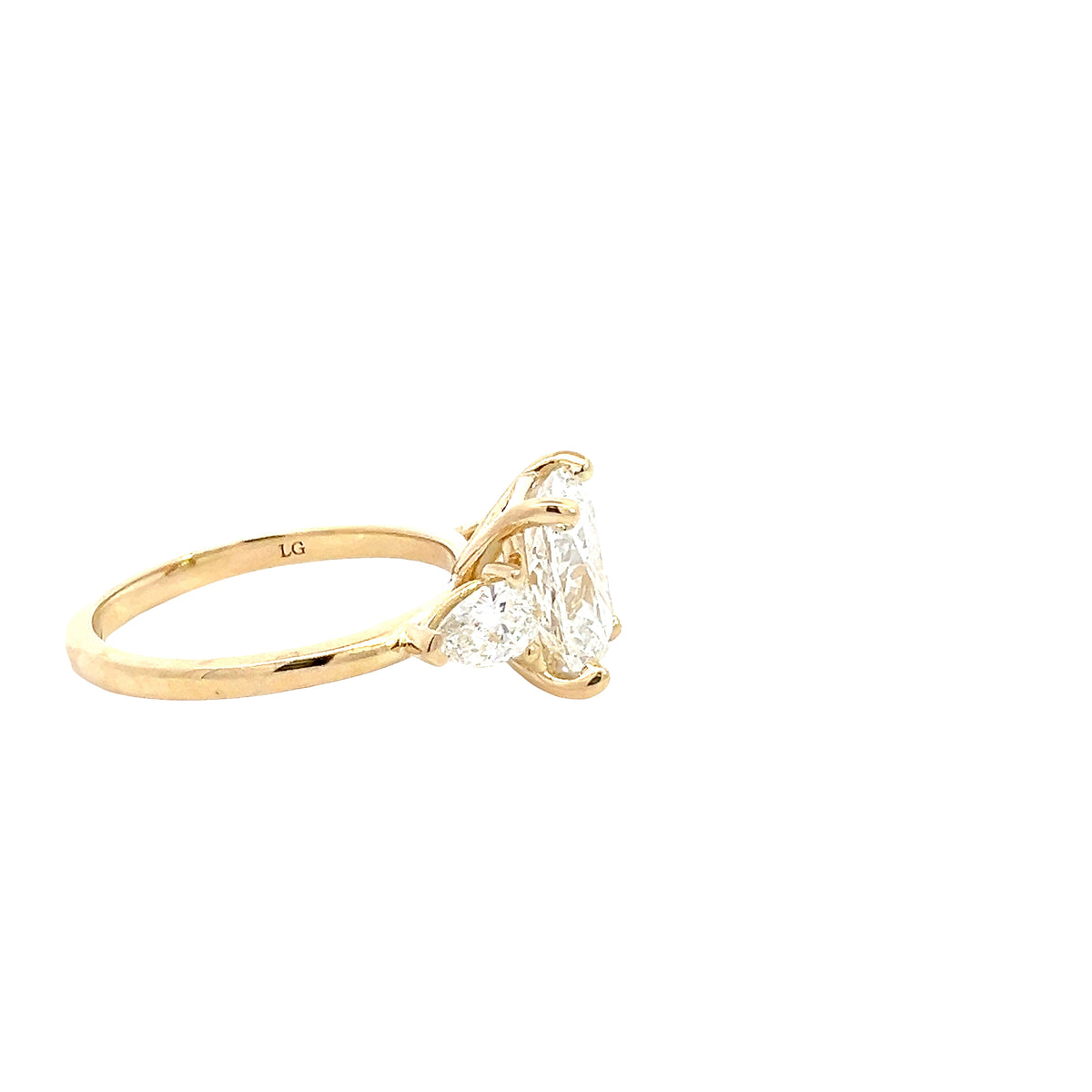 LAB GROWN CUSHION AND PEAR DIAMONDS 3.65ctw THREE STONE RING
