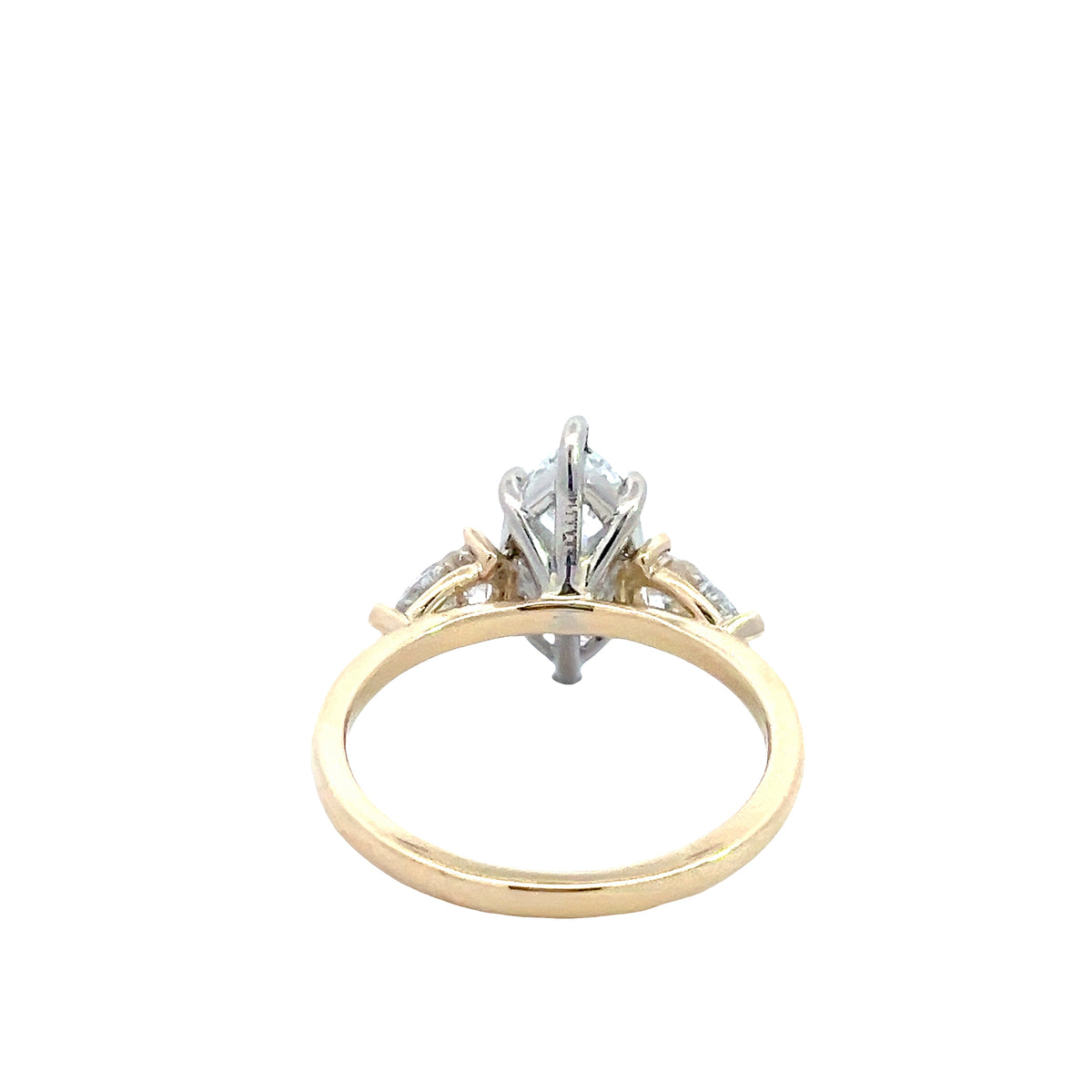 LAB GROWN MARQUISE AND PEAR DIAMONDS 2.84ctw THREE STONE RING