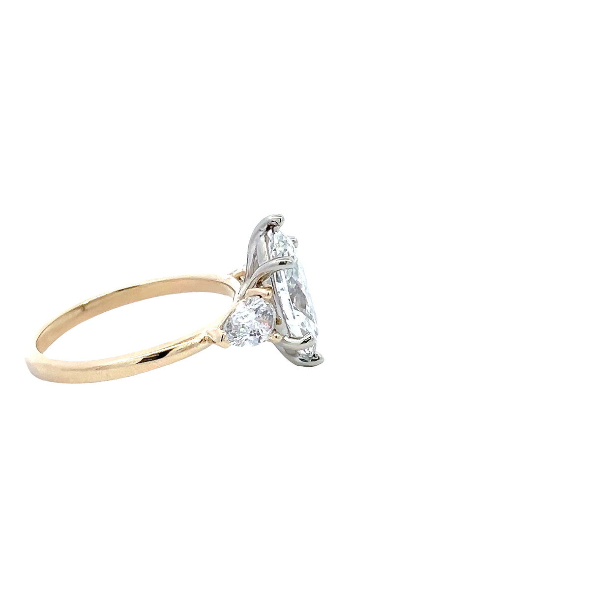 LAB GROWN MARQUISE AND PEAR DIAMONDS 2.84ctw THREE STONE RING