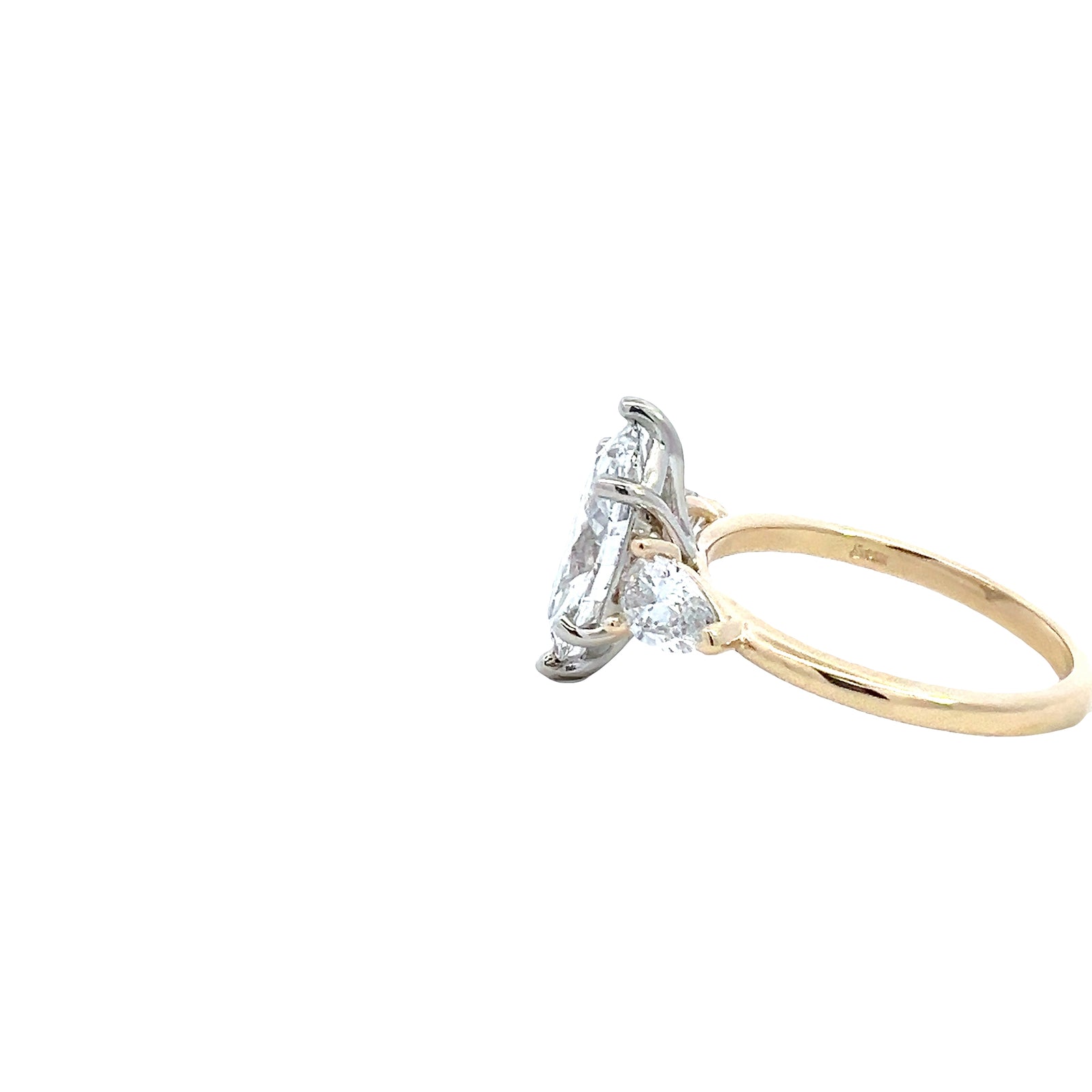 LAB GROWN MARQUISE AND PEAR DIAMONDS 2.84ctw THREE STONE RING