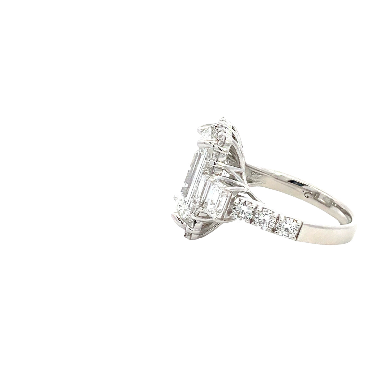 LAB GROWN EMERALD AND ROUND DIAMONDS 8.02ctw HALO RING