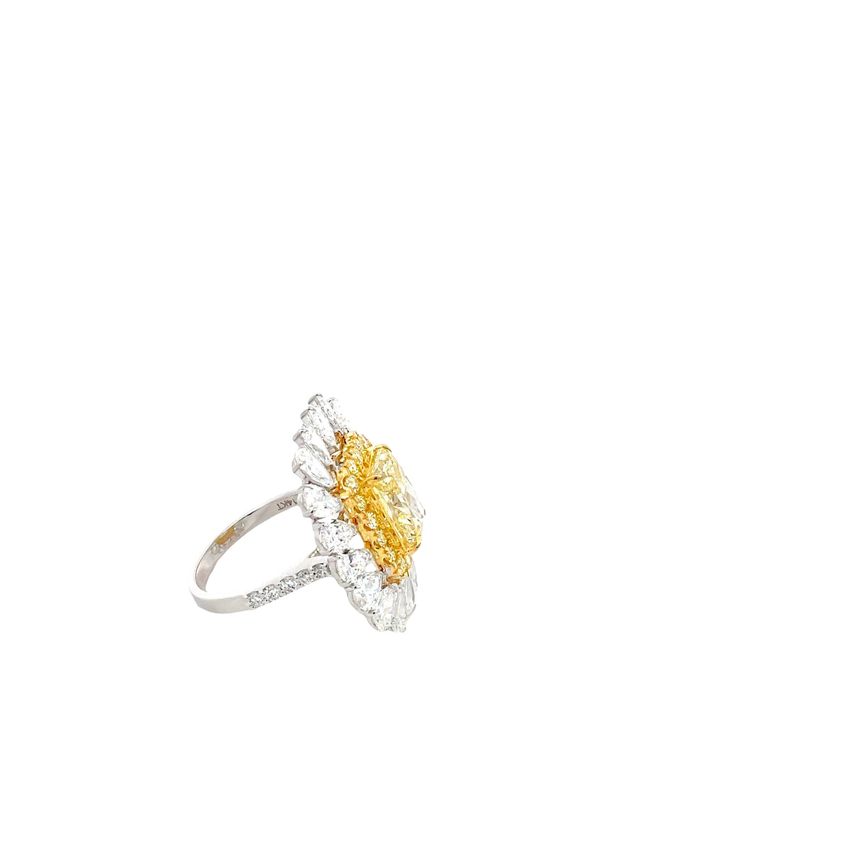 LAB GROWN FANCY YELLOW RADIANT DIAMOND CENTER 7.80ctw DOUBLE HALO RING