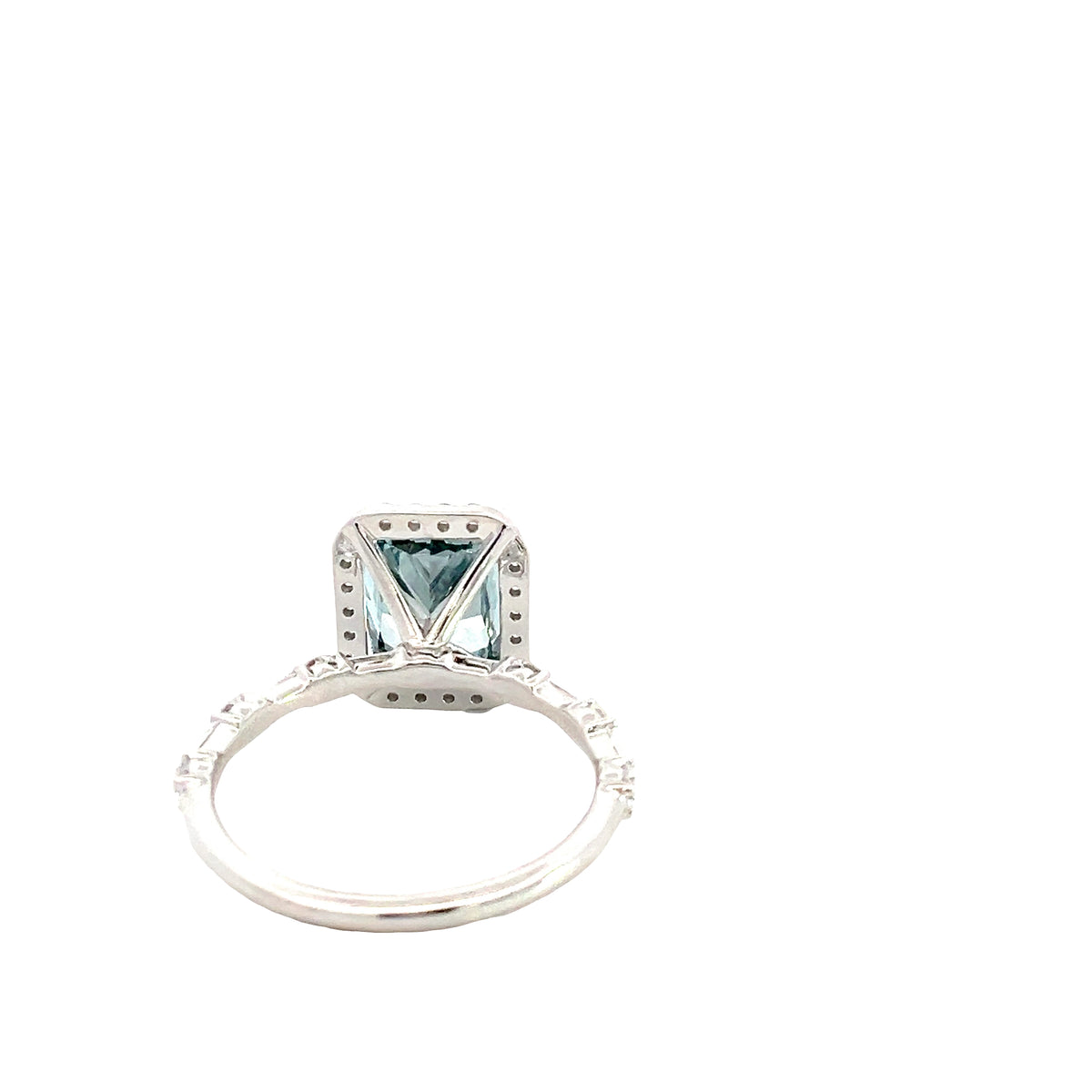 LAB GROWN FANCY BLUE RADIANT DIAMOND HALO RING