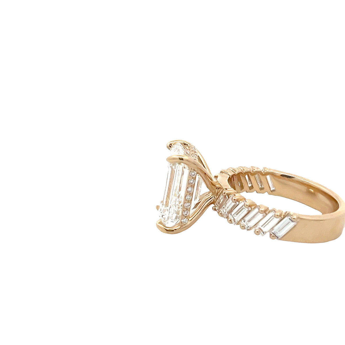 LAB GROWN EMERALD AND BAGUETTE DIAMONDS 7.33ctw ANGLED PRONG SET RING