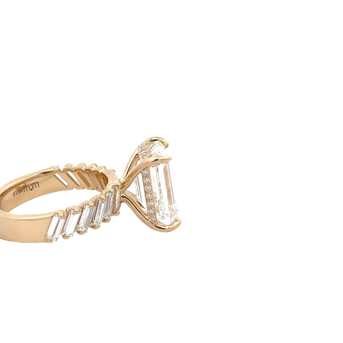 LAB GROWN EMERALD AND BAGUETTE DIAMONDS 7.33ctw ANGLED PRONG SET RING