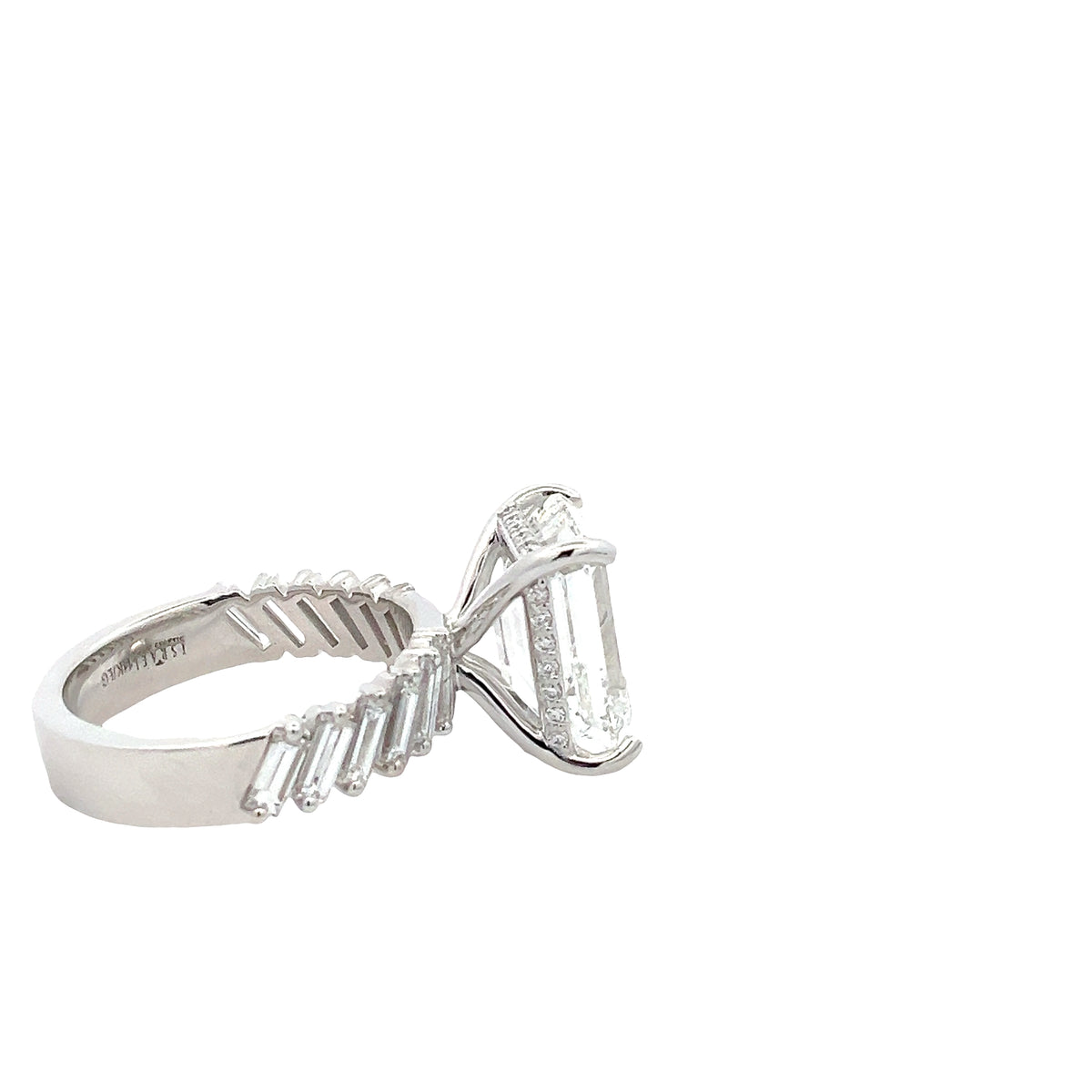 LAB GROWN EMERALD AND BAGUETTE DIAMONDS 7.32ctw ANGLED PRONG SET RING