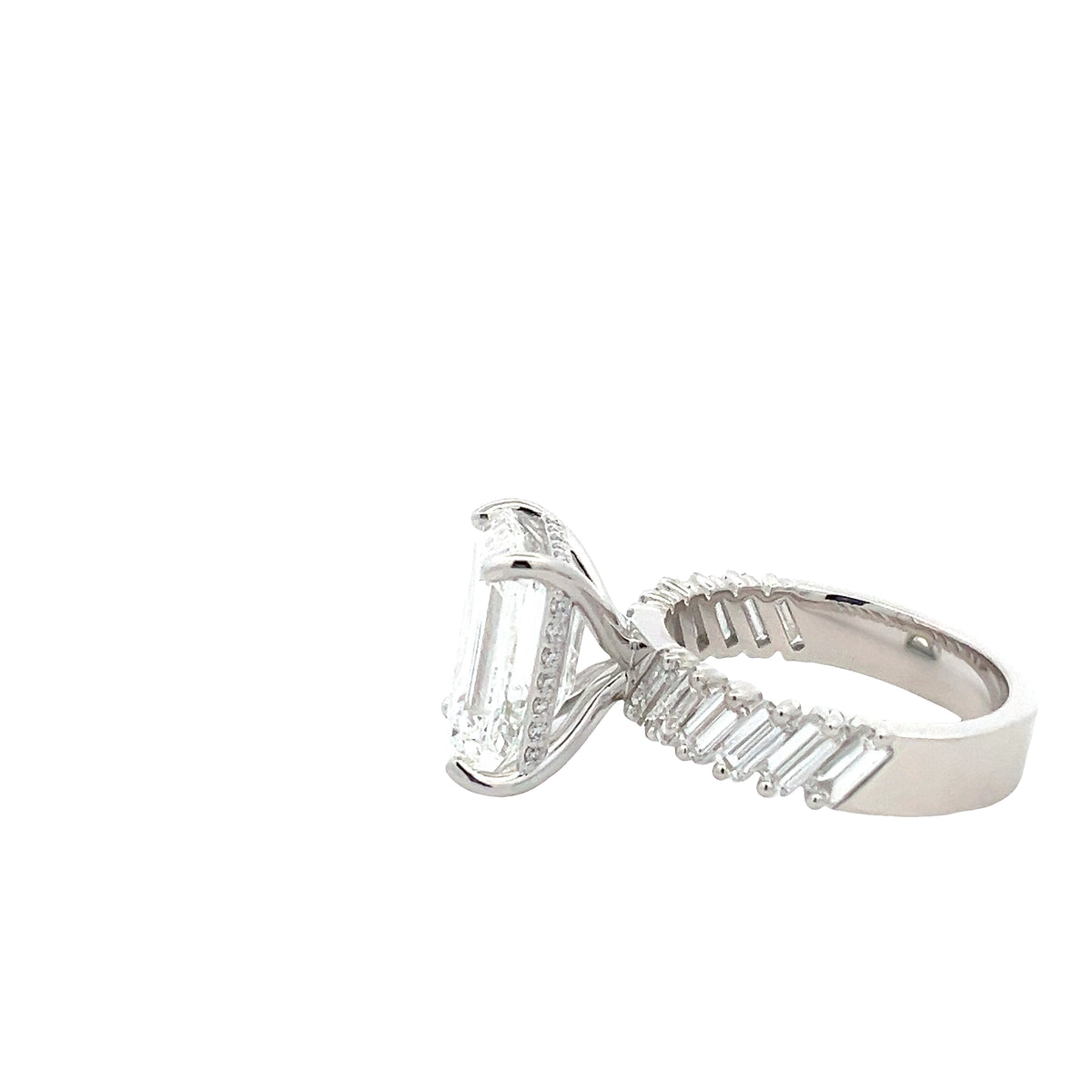 LAB GROWN EMERALD AND BAGUETTE DIAMONDS 7.32ctw ANGLED PRONG SET RING