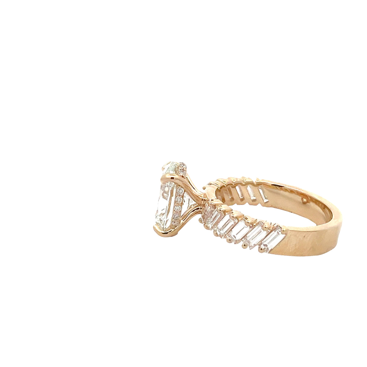 LAB GROWN OVAL AND BAGUETTES 4.34ctw ANGELED PRONG SET RING