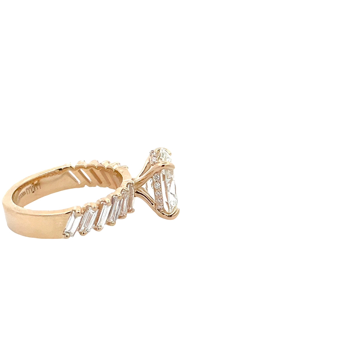 LAB GROWN OVAL AND BAGUETTES 4.34ctw ANGELED PRONG SET RING