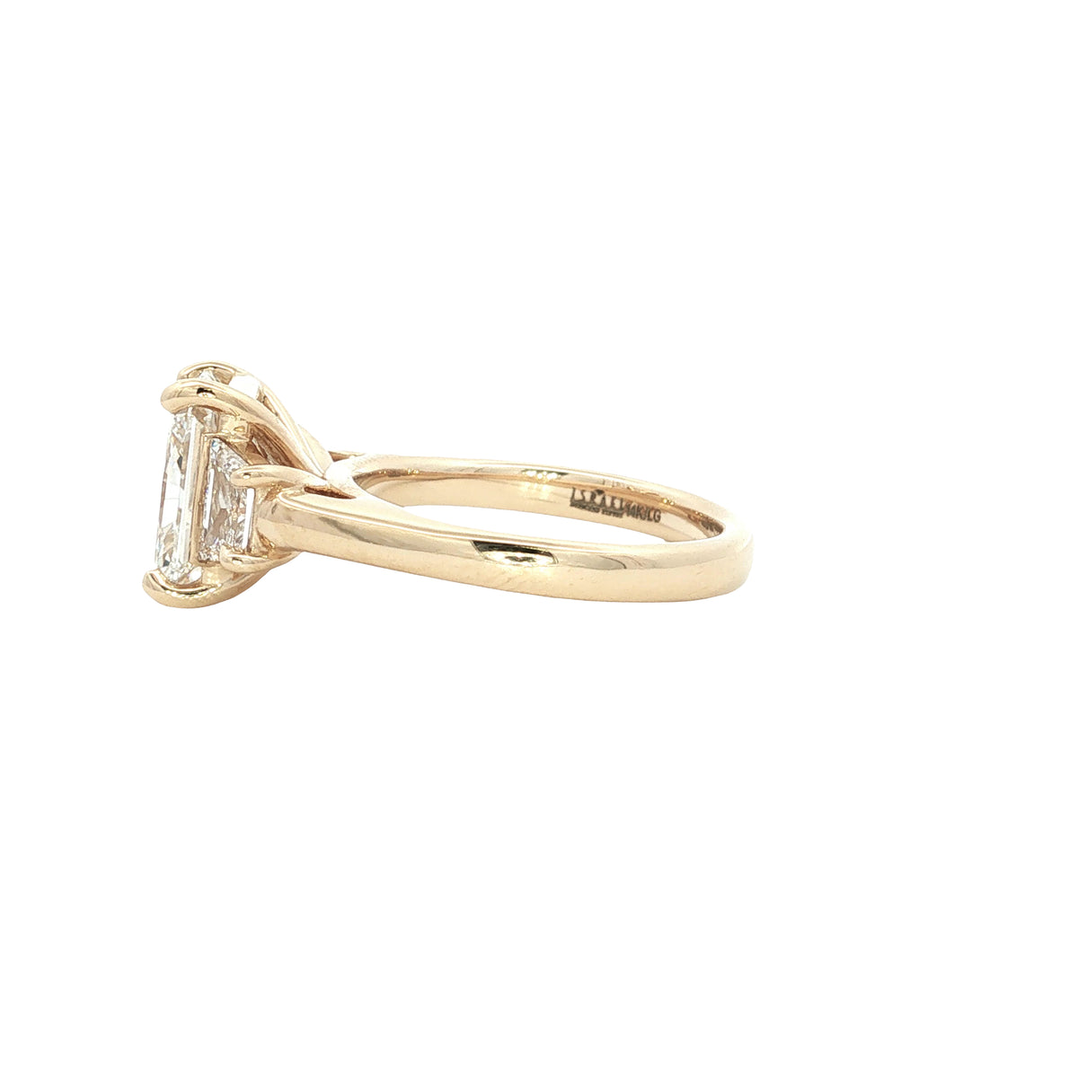 LAB GROWN RADIANT AND TRAPEZOID DIAMONDS 3.81ctw THREE STONE RING