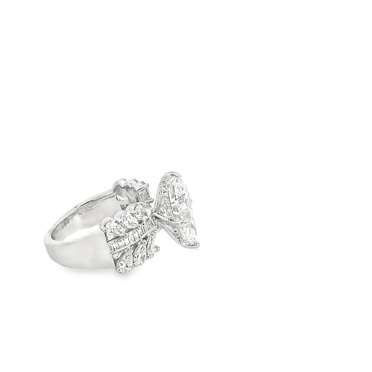 LAB GROWN PEAR AND BAGUETTE DIAMONDS 5.65ctw PRONG SET CUSTOM RING