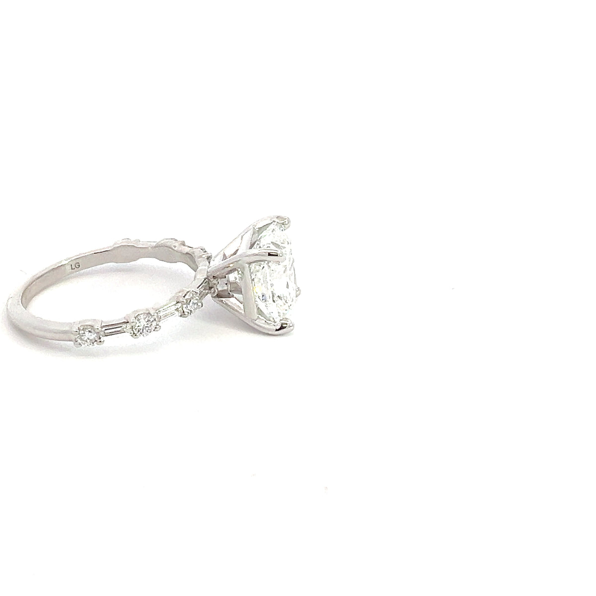 LAB GROWN CUSHION, ROUND AND BAGUETTE DIAMONDS 6.09ctw RING