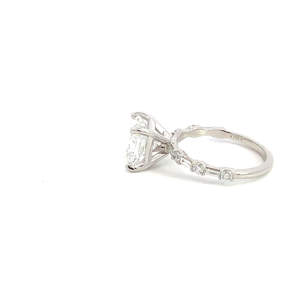 LAB GROWN CUSHION, ROUND AND BAGUETTE DIAMONDS 6.09ctw RING