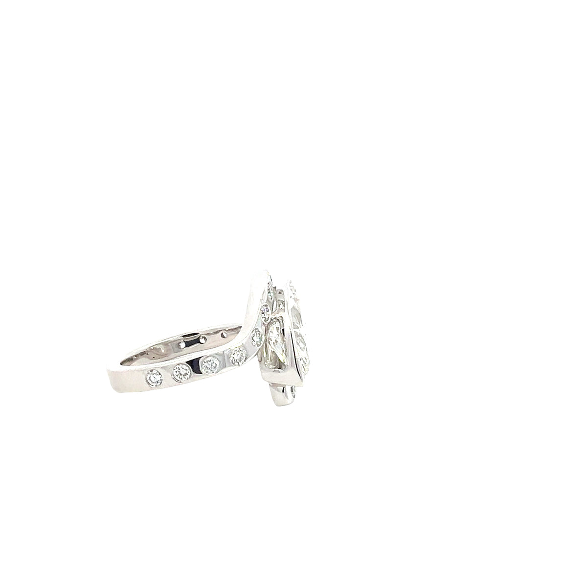 LAB GROWN MARQUISE AND ROUND DIAMONDS 3.56ctw BEZEL BYPASS RING