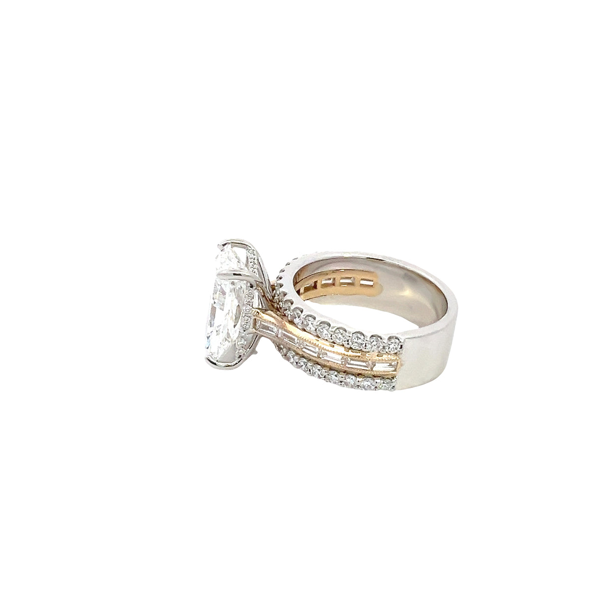 LAB GROWN RADIANT, ROUND AND BAGUETTE DIAMONDS 6.54ctw RING