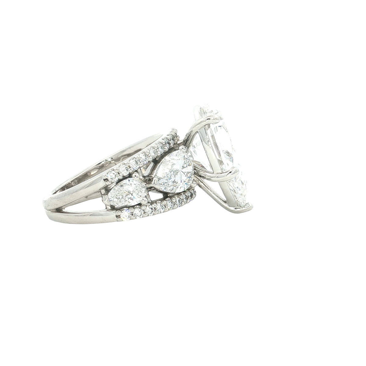 LAB GROWN PEAR AND ROUND DIAMONDS 8.06ctw CUSTOM PRONG SET RING
