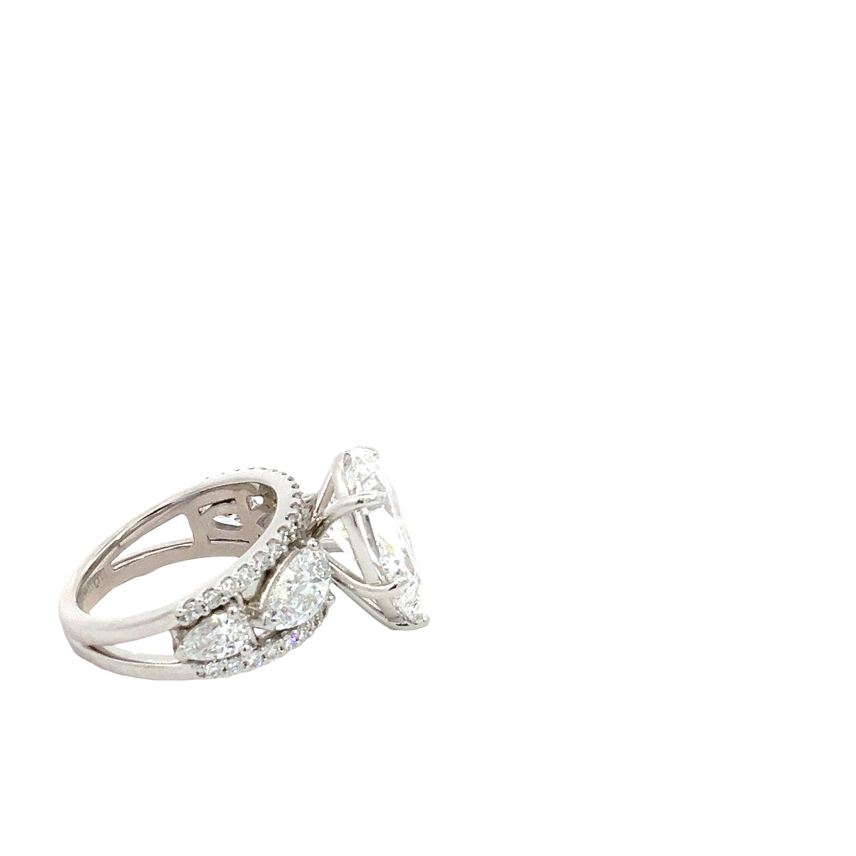LAB GROWN PEAR AND ROUND DIAMONDS 8.06ctw THREE STONE SPLIT RING