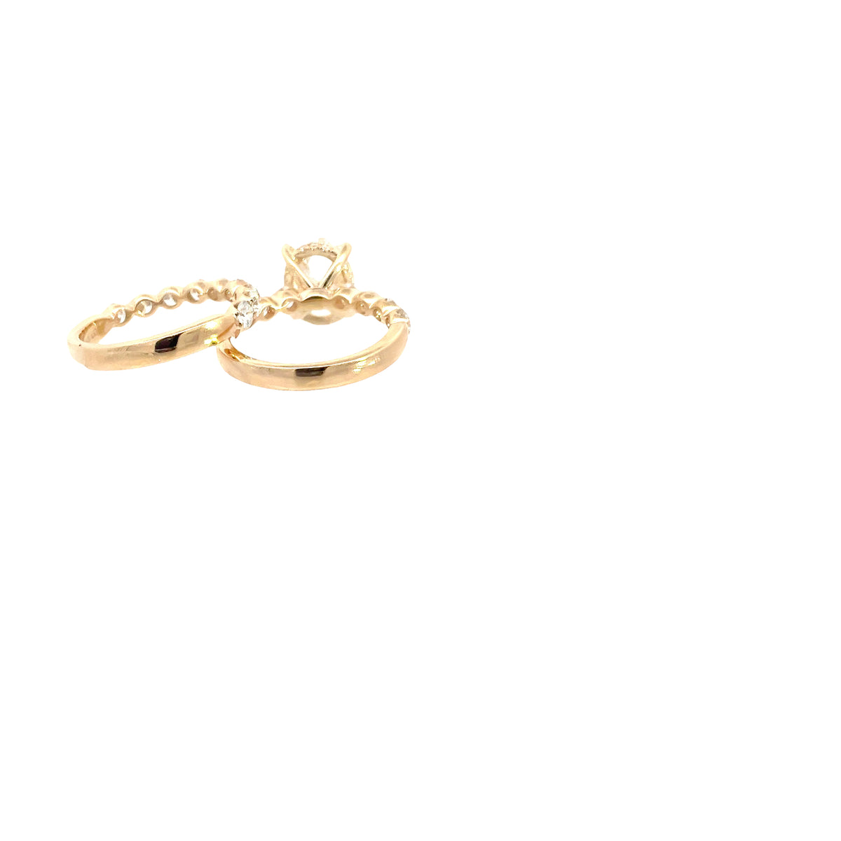 LAB GROWN OVAL & ROUND DIAMONDS 4.60ctw PRONG SET TWO PIECE WEDDING SET