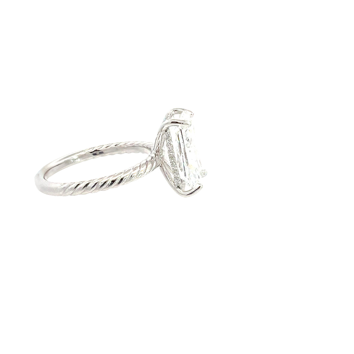 LAB GROWN RADIANT & ROUND DIAMONDS 4.18ctw UNDERHALO ROPE SOLITAIRE ENGAGEMENT RING