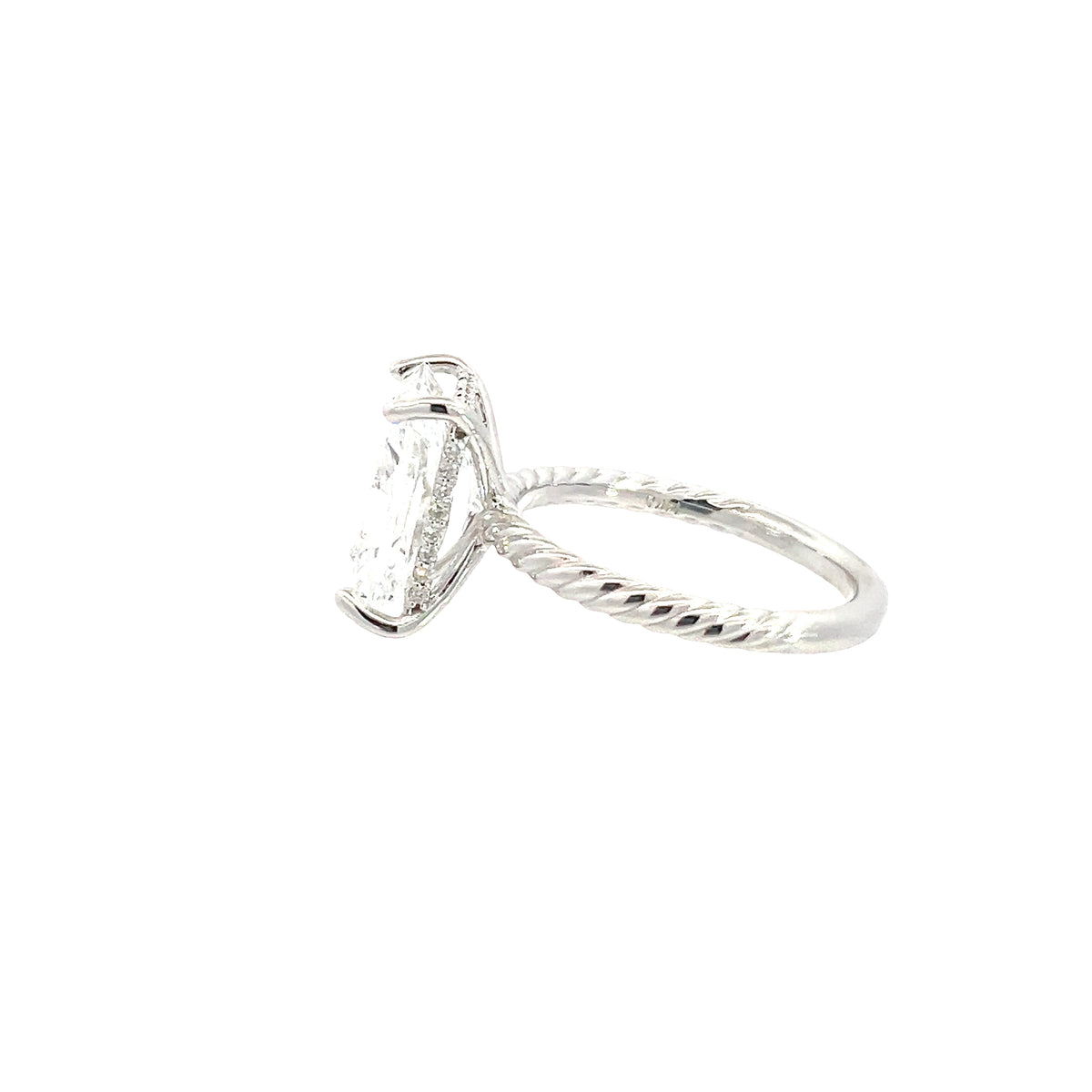 LAB GROWN RADIANT & ROUND DIAMONDS 4.18ctw UNDERHALO ROPE SOLITAIRE ENGAGEMENT RING