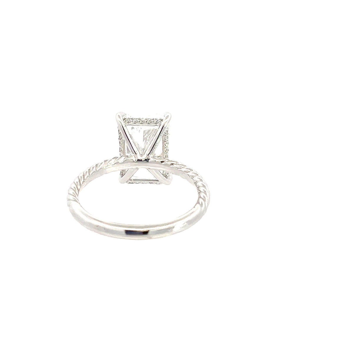 LAB GROWN RADIANT & ROUND DIAMONDS 4.18ctw UNDERHALO ROPE SOLITAIRE ENGAGEMENT RING