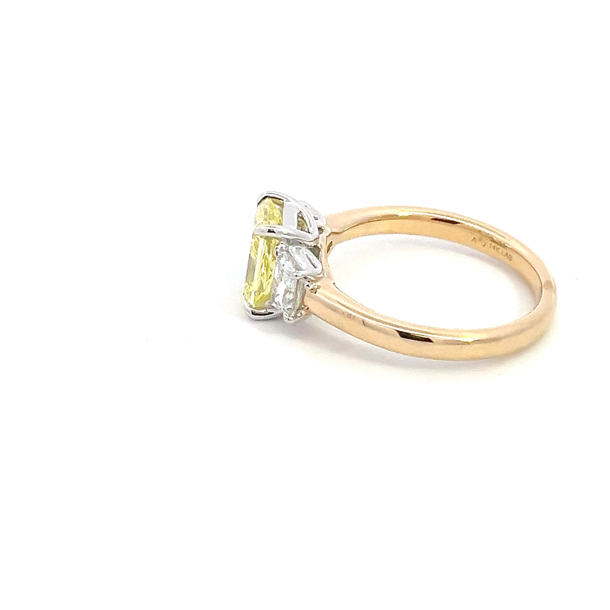 LAB GROWN FANCY YELLOW RADIANT & TRAPEZOIDS 2.07ctw THREE STONE RING