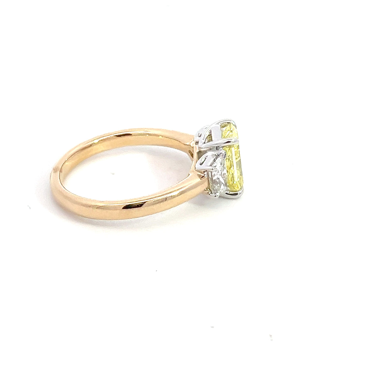 LAB GROWN FANCY YELLOW RADIANT & TRAPEZOIDS 2.07ctw THREE STONE RING