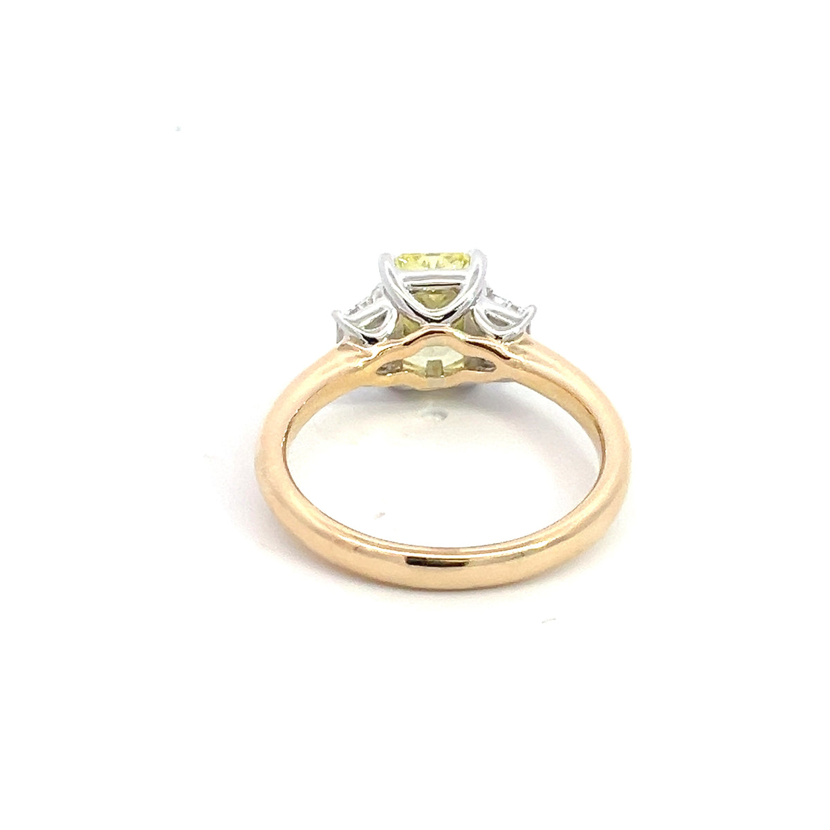 LAB GROWN FANCY YELLOW RADIANT & TRAPEZOIDS 2.07ctw THREE STONE RING