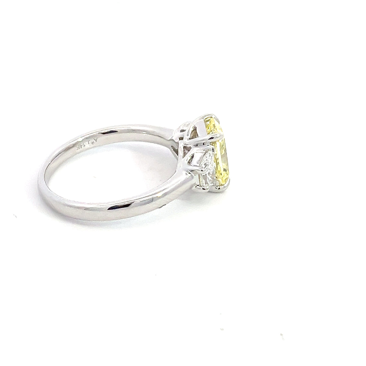 LAB GROWN FANCY YELLOW RADIANT & TRAPEZOID 2.06ctw THREE STONE RING