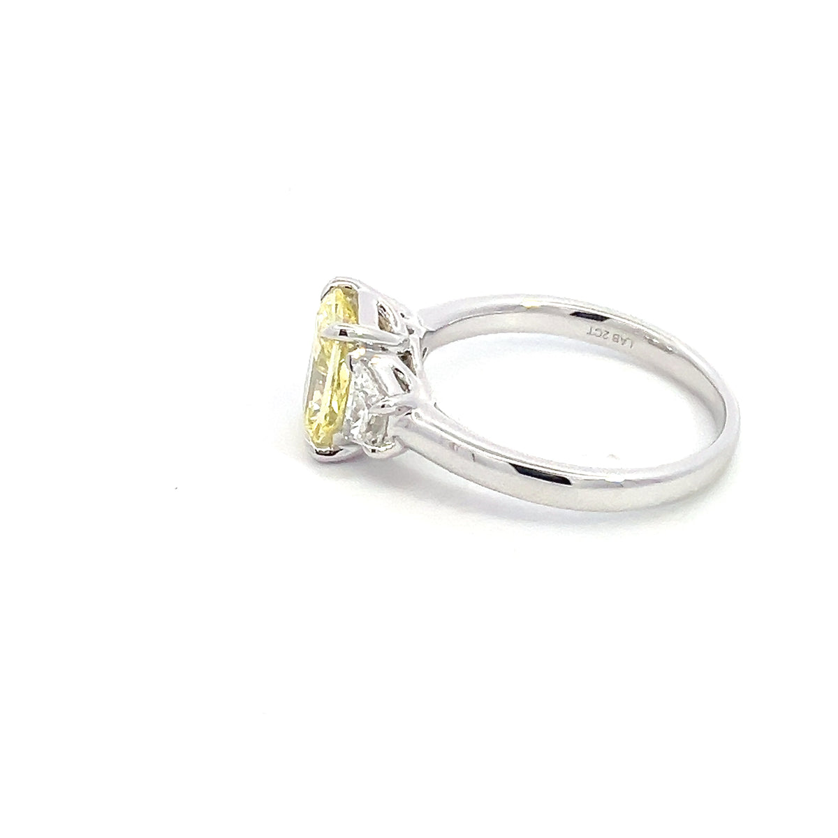 LAB GROWN FANCY YELLOW RADIANT & TRAPEZOID 2.06ctw THREE STONE RING