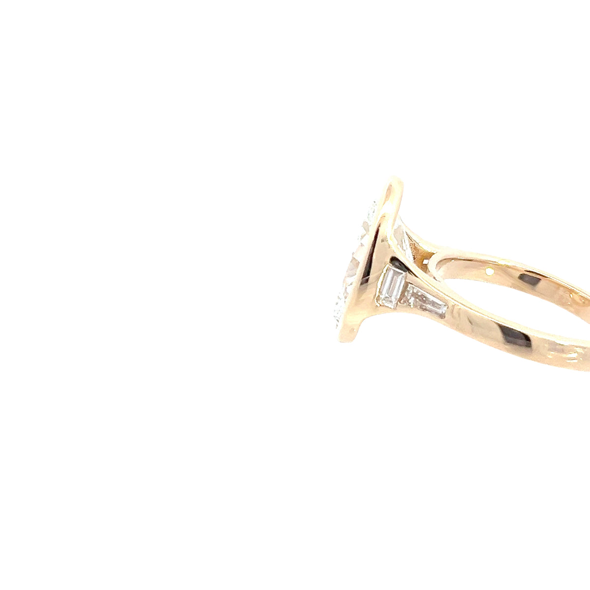 LAB GROWN OVAL AND BAGUETTE DIAMONDS 5.40ctw BEZEL RING