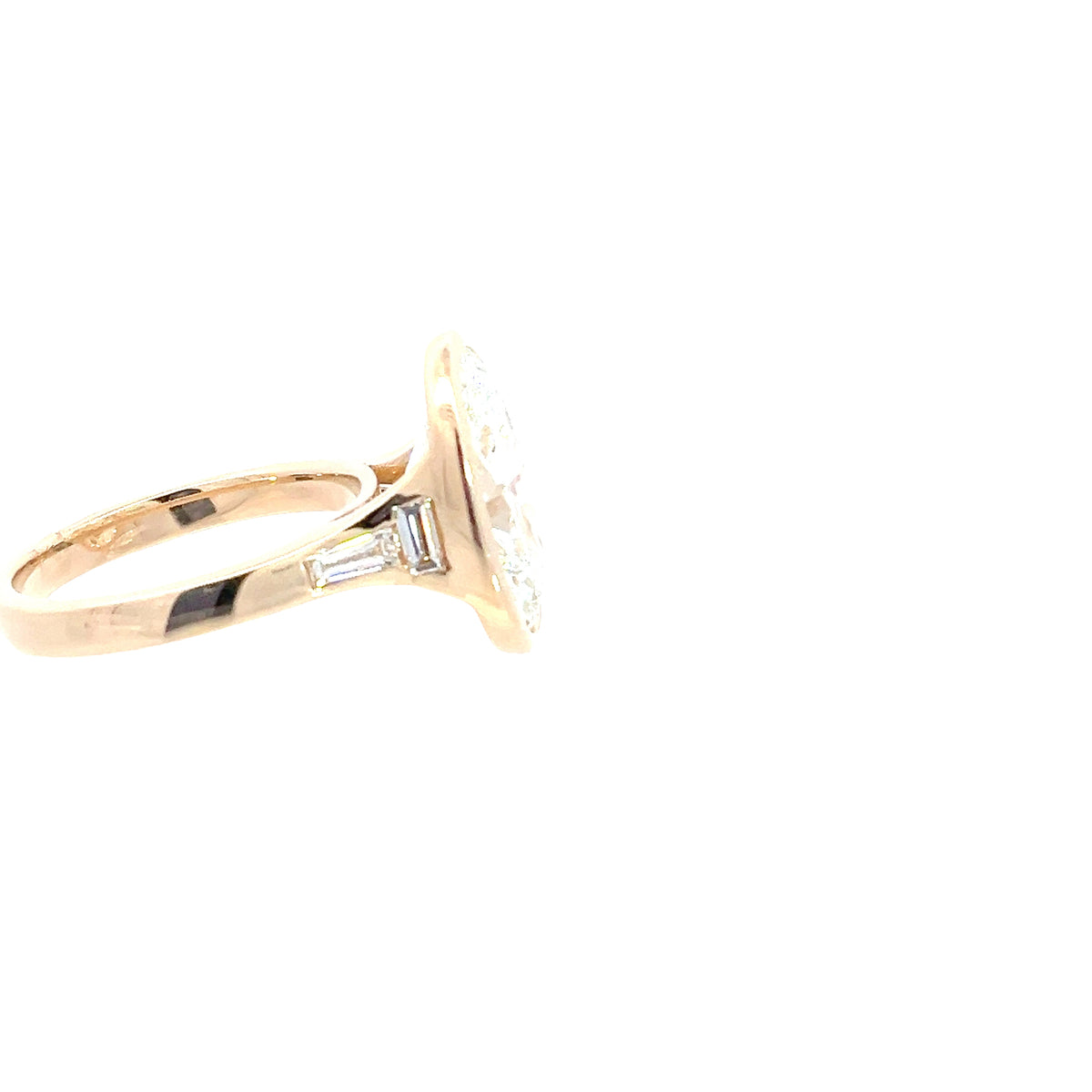 LAB GROWN OVAL AND BAGUETTE DIAMONDS 5.40ctw BEZEL RING