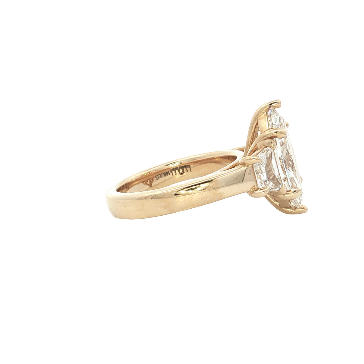 LAB GROWN MARQUISE AND TRAPEZOID DIAMONDS 4.02ctw THREE STONE RING