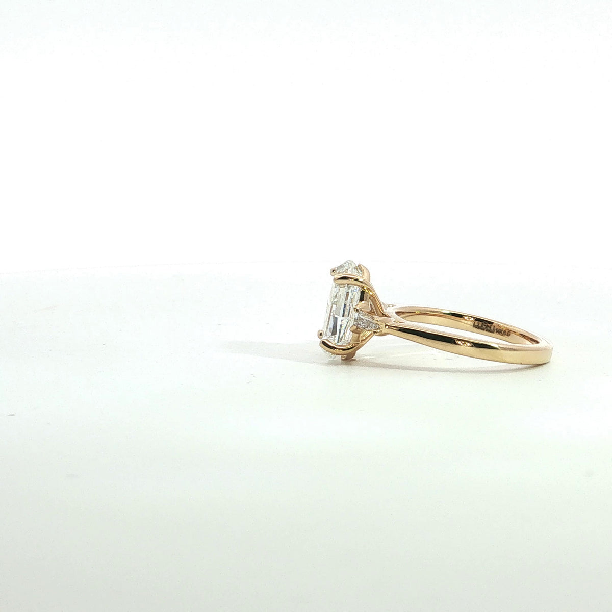 LAB GROWN STEP CUT OVAL AND BAGUETTE DIAMONDS 3.44ctw THREE STONE RING