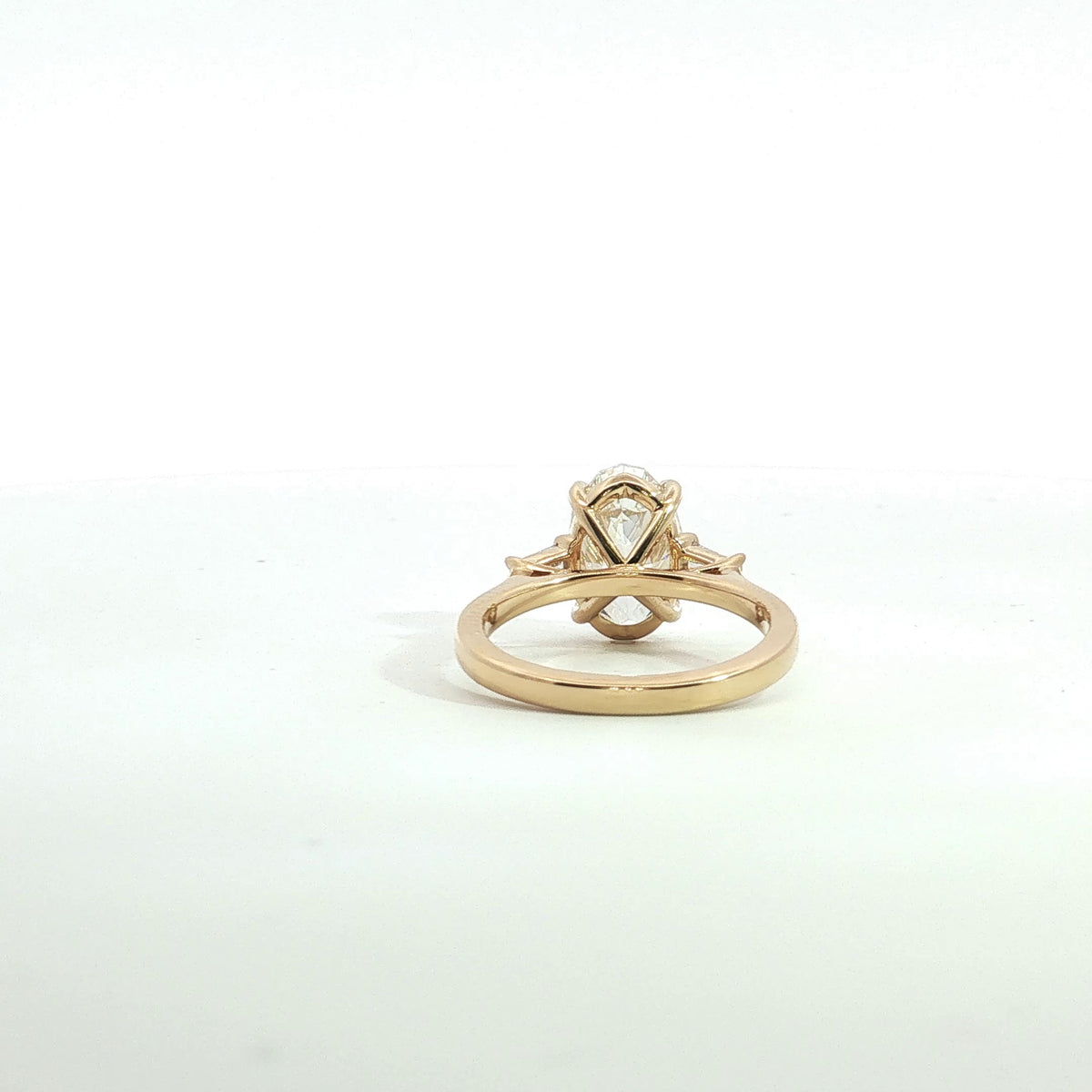 LAB GROWN STEP CUT OVAL AND BAGUETTE DIAMONDS 3.44ctw THREE STONE RING