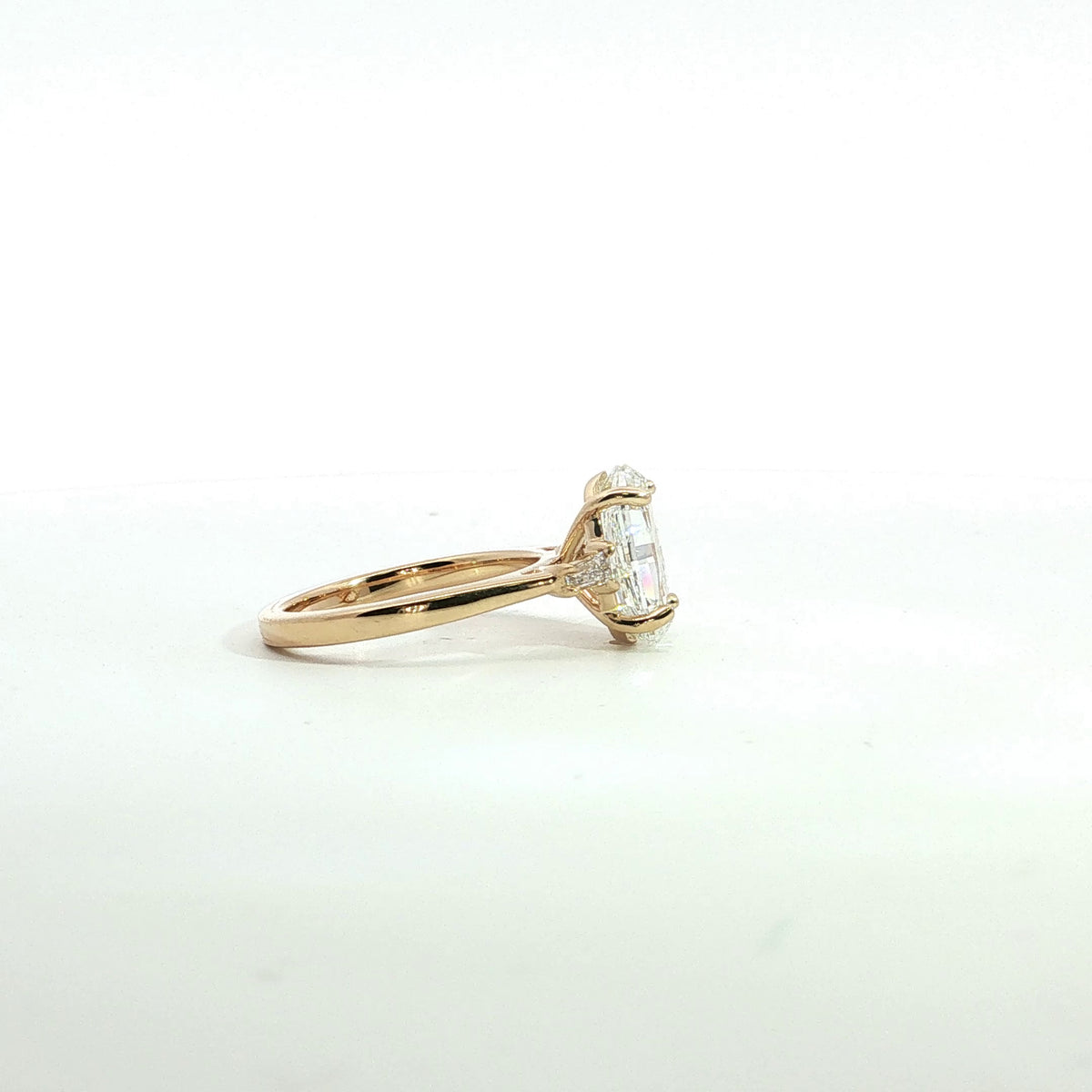 LAB GROWN STEP CUT OVAL AND BAGUETTE DIAMONDS 3.44ctw THREE STONE RING