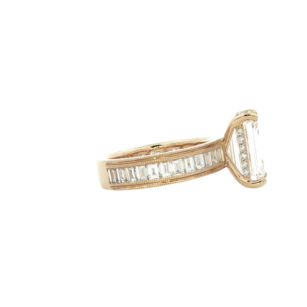LAB GROWN EMERALD AND BAGUETTE DIAMONDS 6.90ctw CHANNEL SET RING