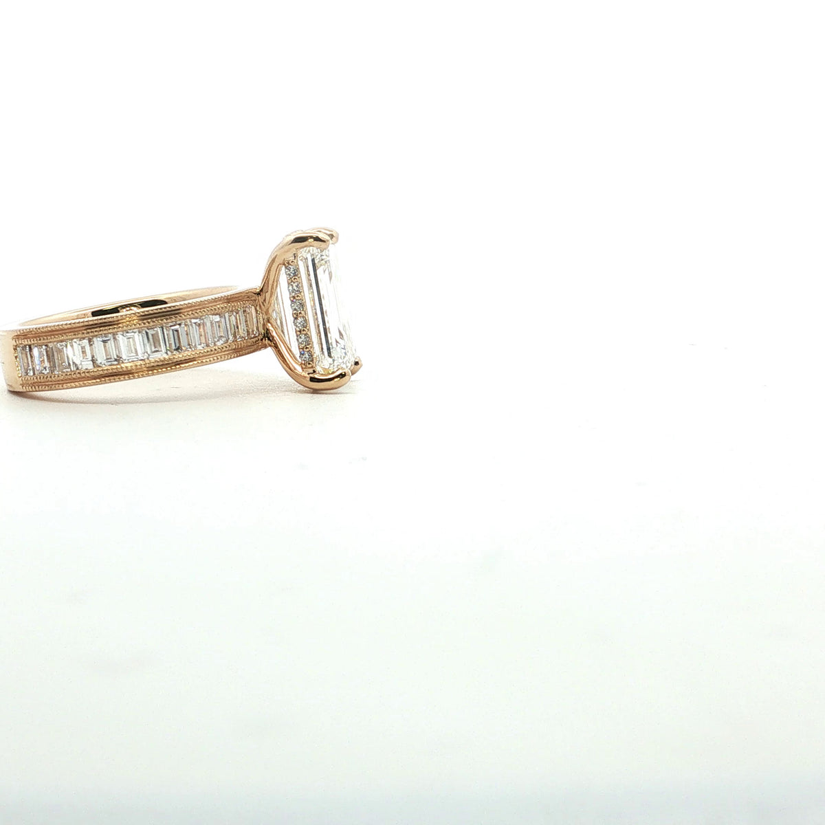 LAB GROWN EMERALD AND BAGUETTE DIAMONDS 6.90ctw CHANNEL SET RING