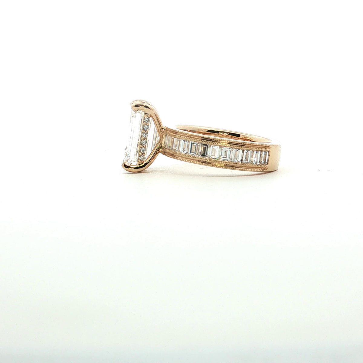 LAB GROWN EMERALD AND BAGUETTE DIAMONDS 6.90ctw CHANNEL SET RING