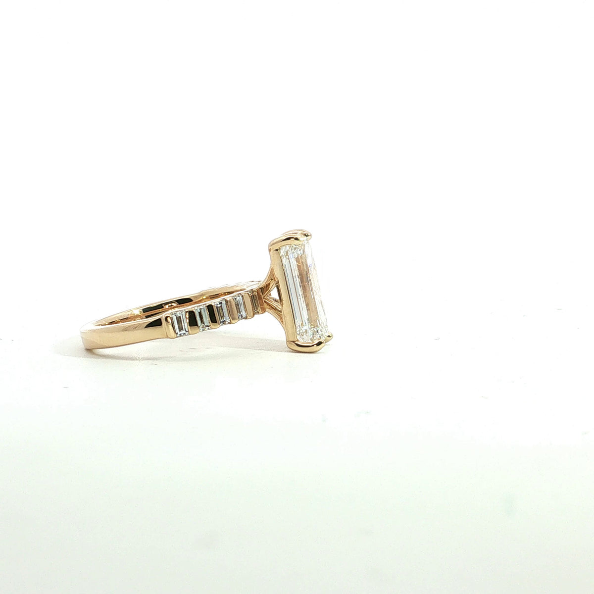 LAB GROWN EMERALD AND BAGUETTE DIAMONDS 3.49ctw CHANNEL SET RING