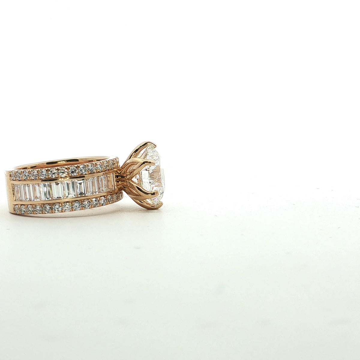 LAB GROWN ROUND AND BAGUETTE DIAMONDS 7.97ctw THREE ROW RING
