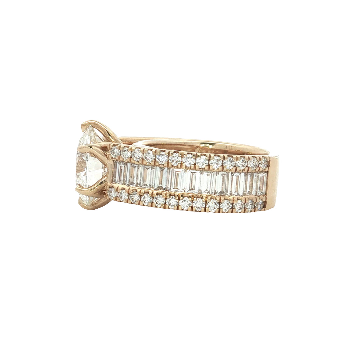 LAB GROWN ROUND AND BAGUETTE DIAMONDS 8.19ctw CATHEDRAL RING