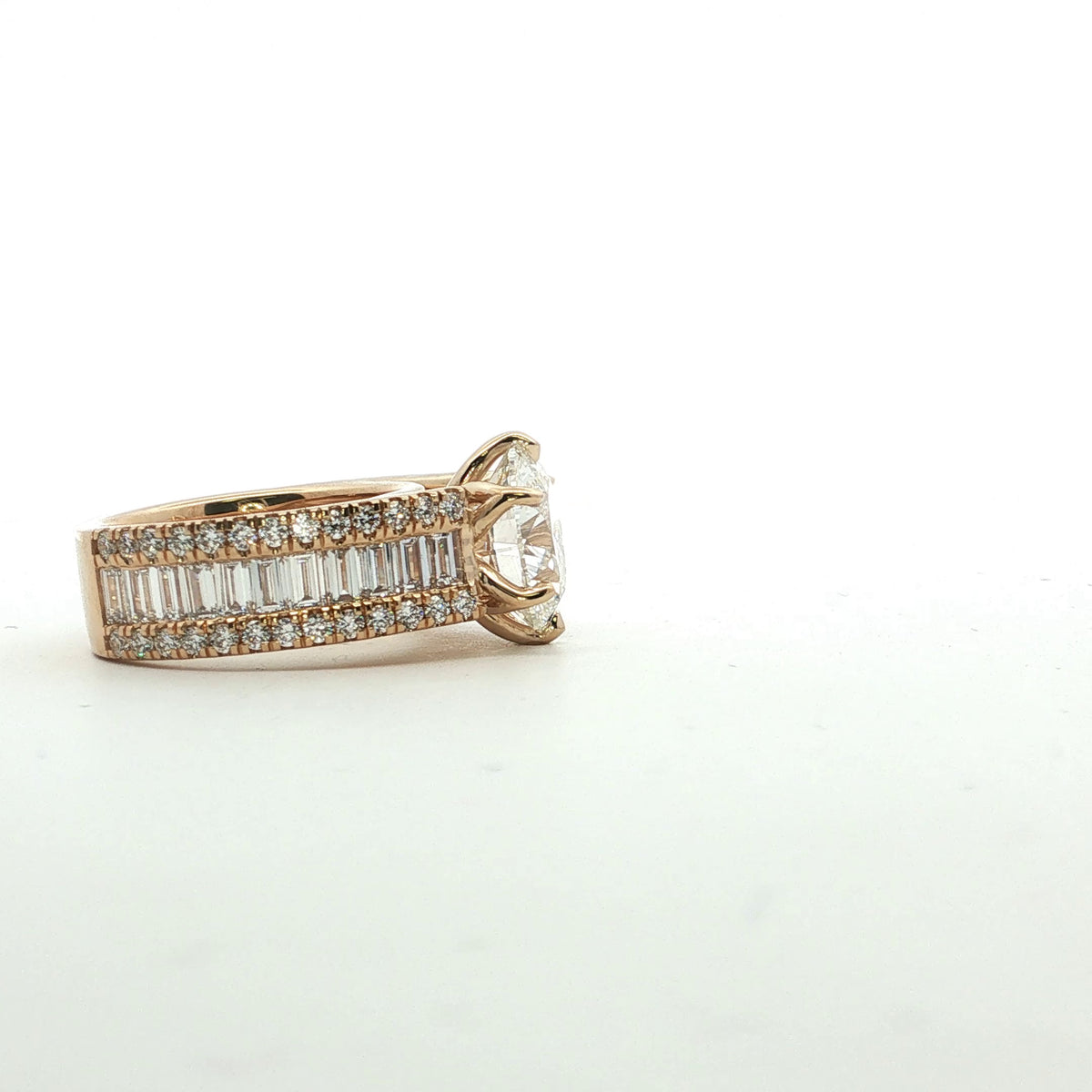LAB GROWN ROUND AND BAGUETTE DIAMONDS 8.19ctw CATHEDRAL RING