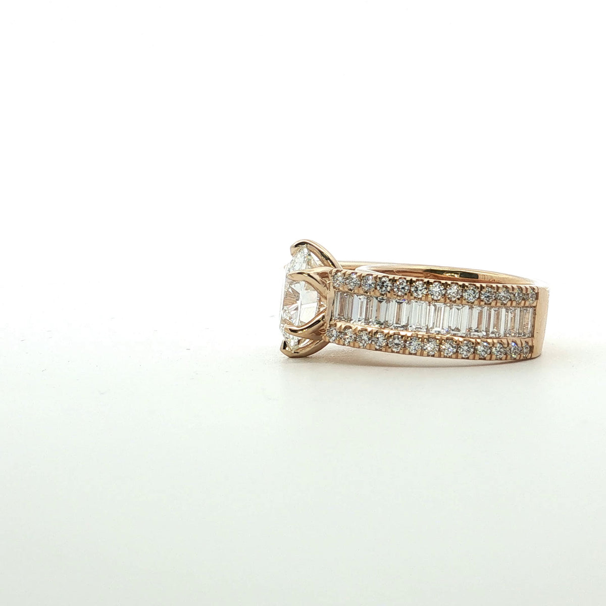 LAB GROWN ROUND AND BAGUETTE DIAMONDS 8.19ctw CATHEDRAL RING
