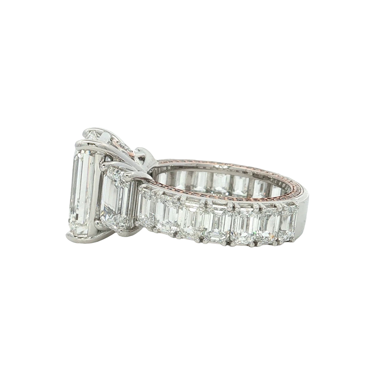 LAB GROWN EMERALD CUT DIAMONDS 14.30ctw THREE STONE RING