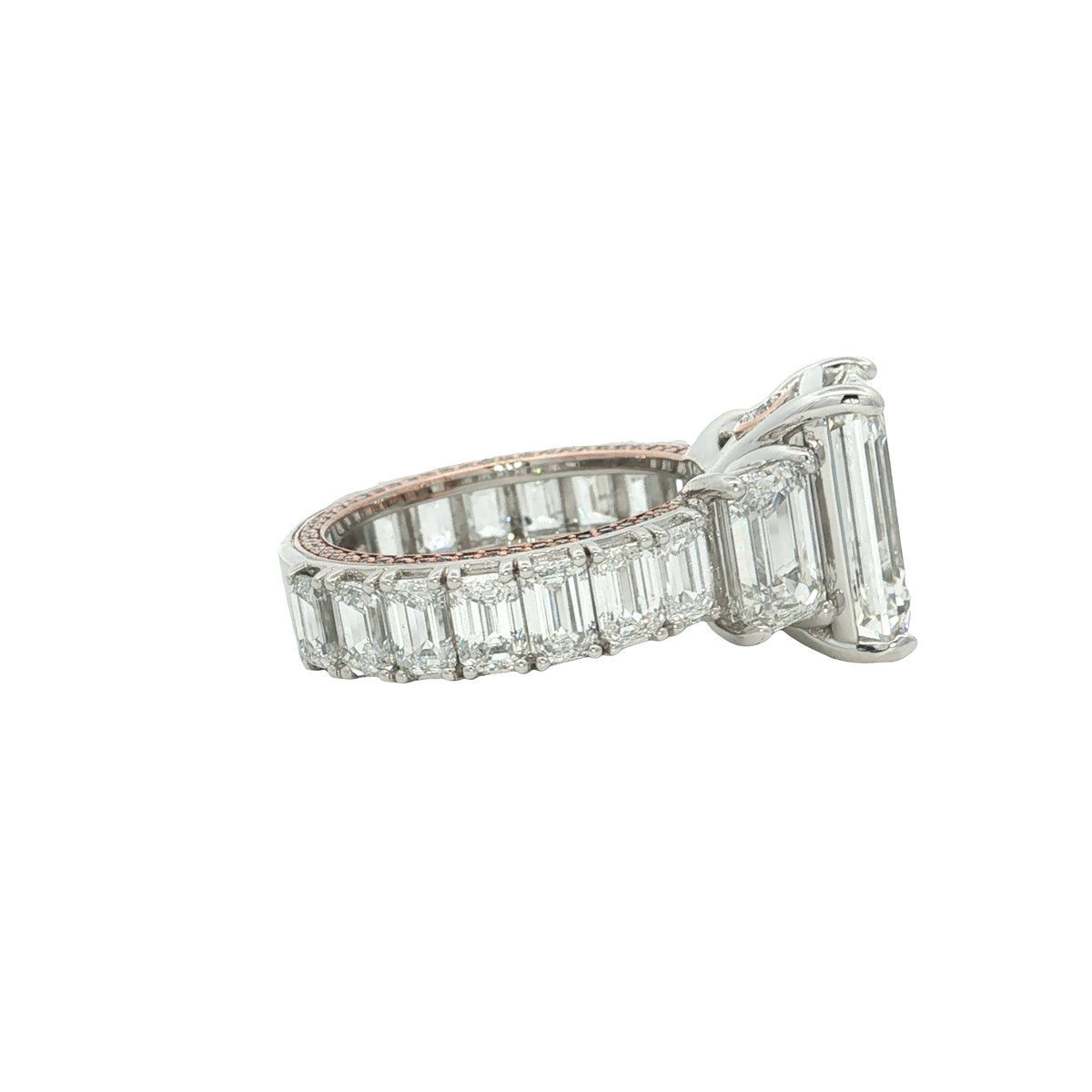 LAB GROWN EMERALD CUT DIAMONDS 14.30ctw THREE STONE RING