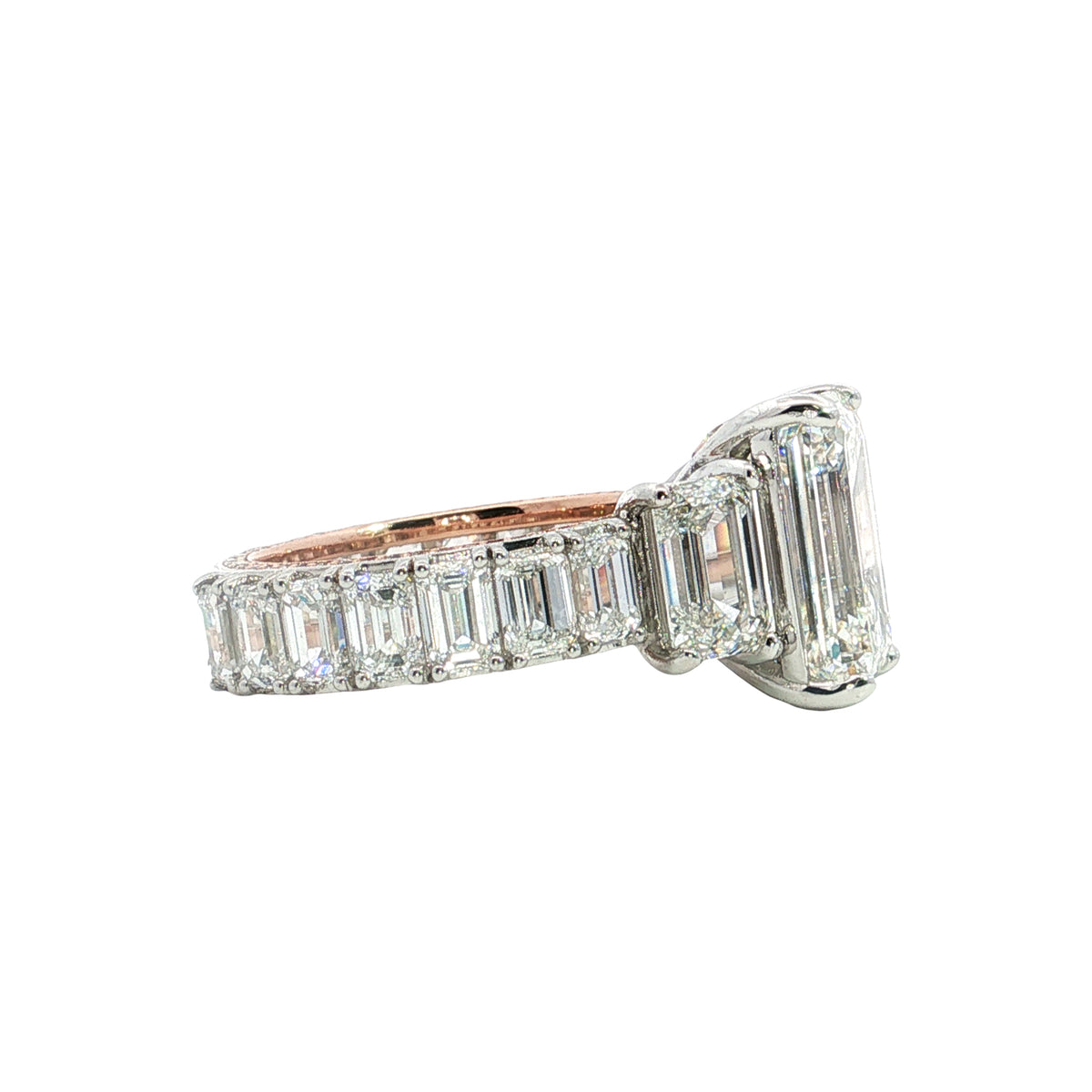 LAB GROWN EMERLAD CUT DIAMONDS 14.30ctw THREE STONE RING