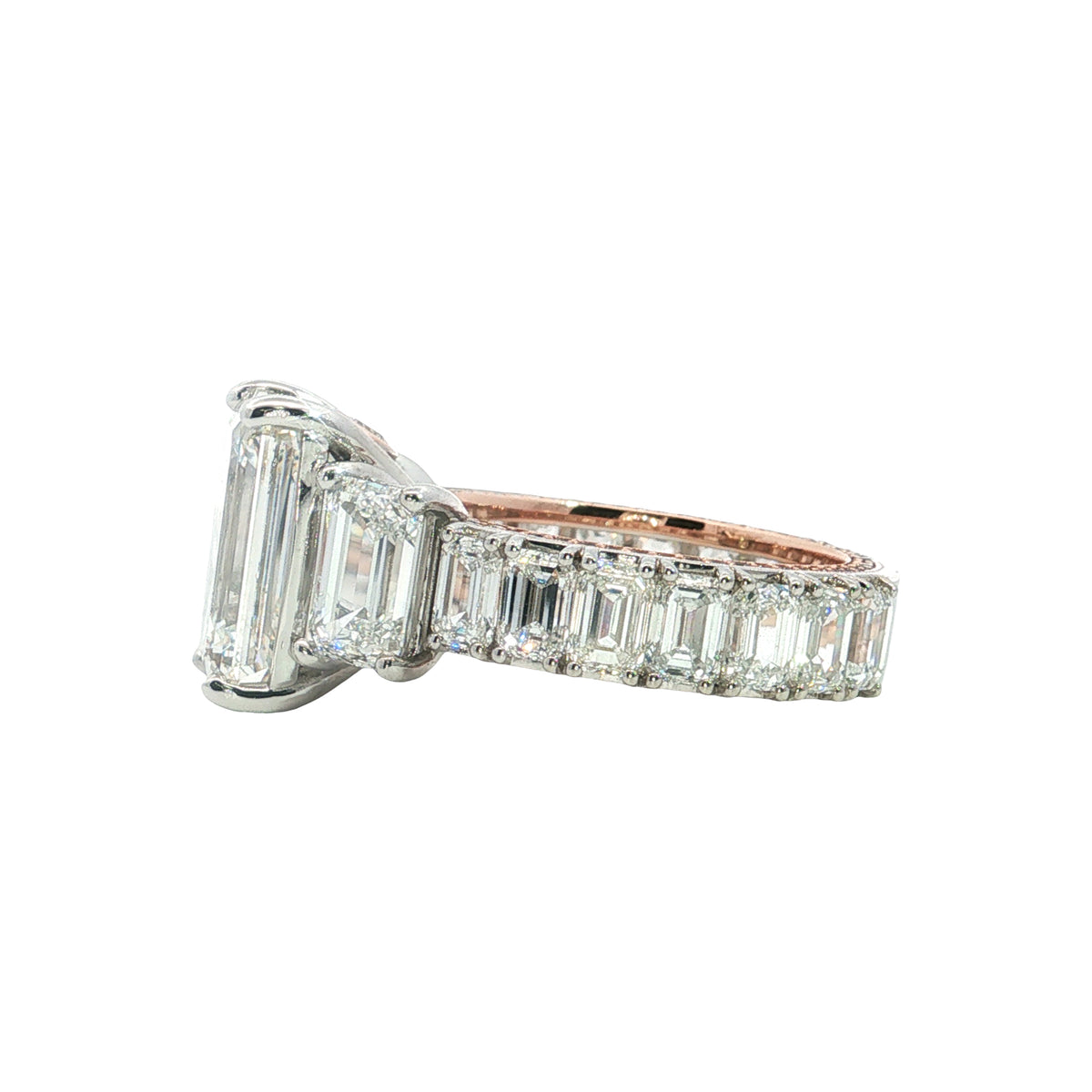 LAB GROWN EMERLAD CUT DIAMONDS 14.30ctw THREE STONE RING