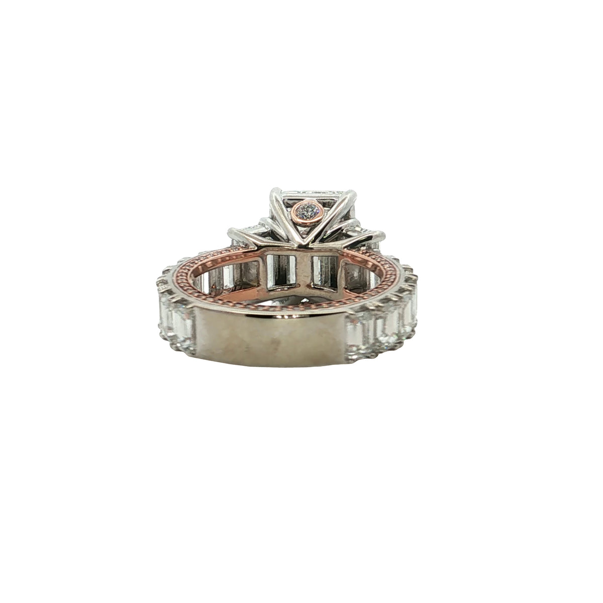 LAB GROWN EMERALD AND ROUND DIAMONDS 14.30ctw THREE STONE RING